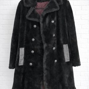 Vintage Black Faux Fur Coat – Floating Liner – 1940s–60s Style – Size xs/s